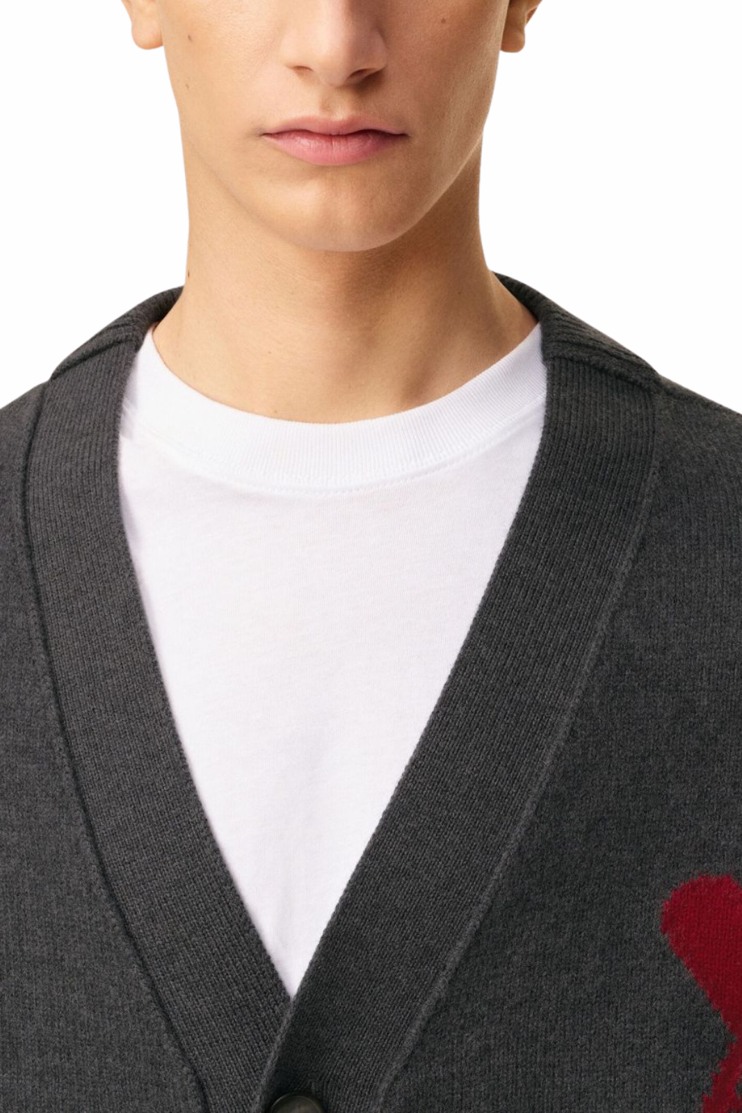 Ami Paris Grey heart-detail wool cardigan