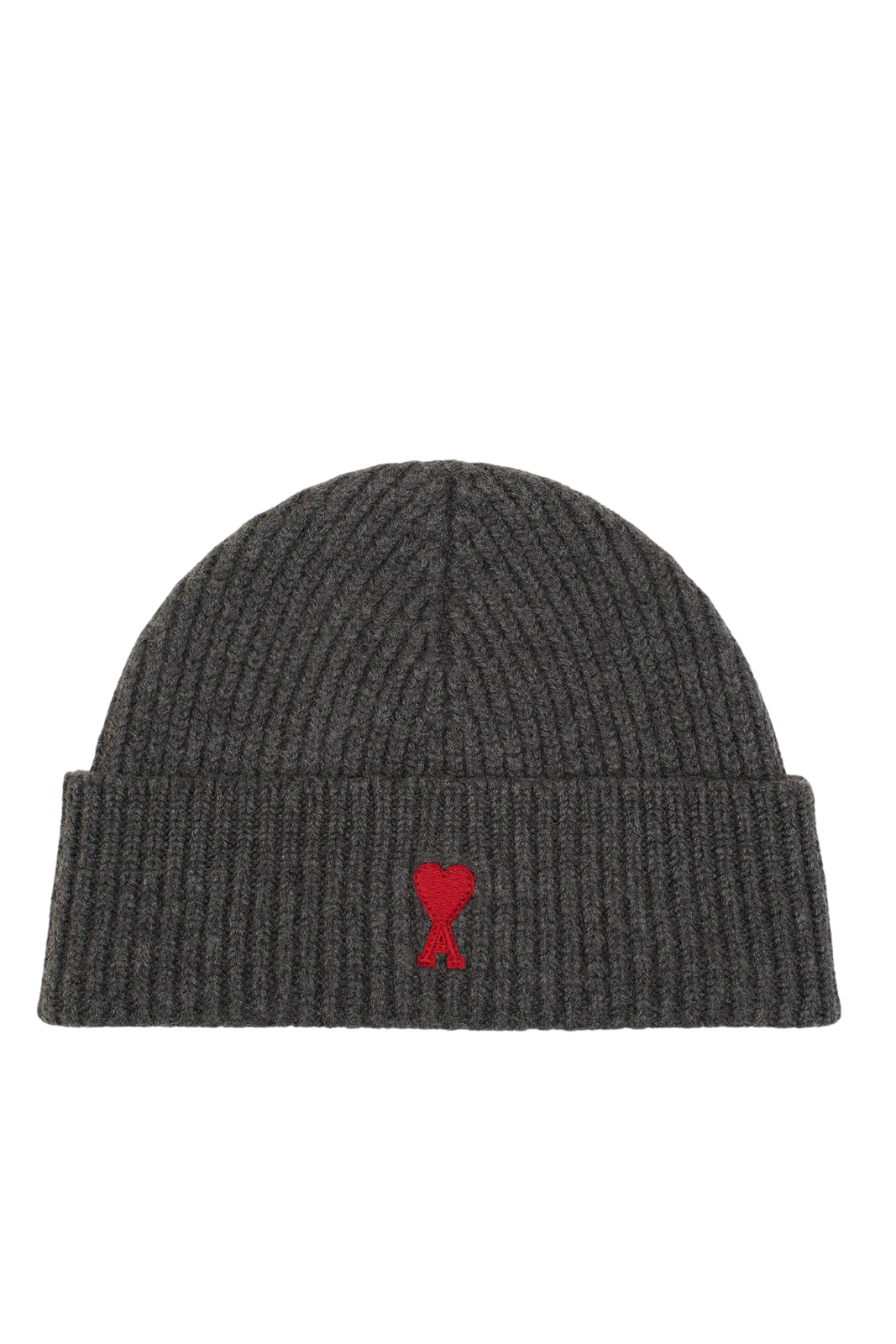 Ami Paris Grey Wool Beanie With Contrasted Ami De Coeur