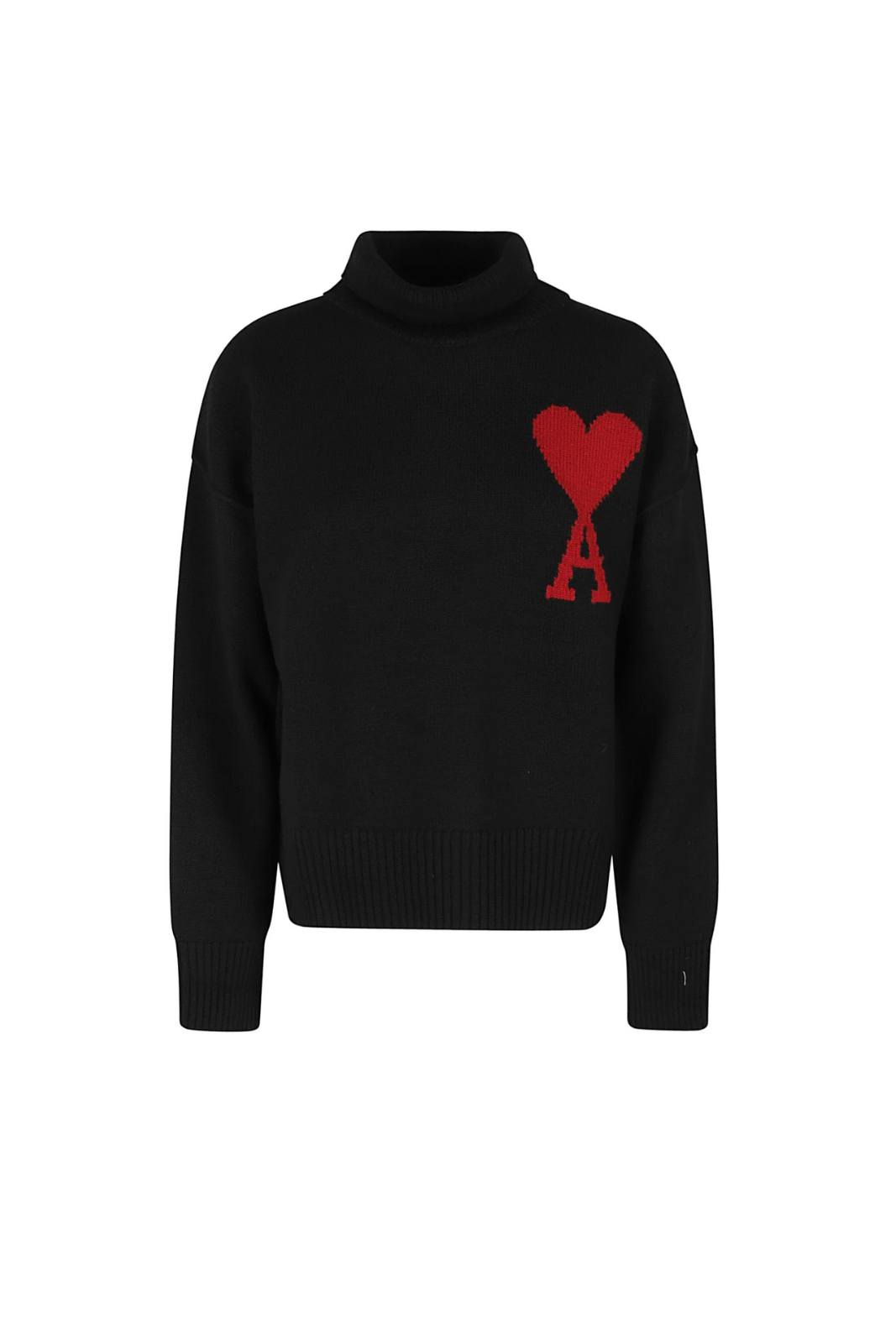 Ami Paris Roll-Neck Knitted Jumper black red