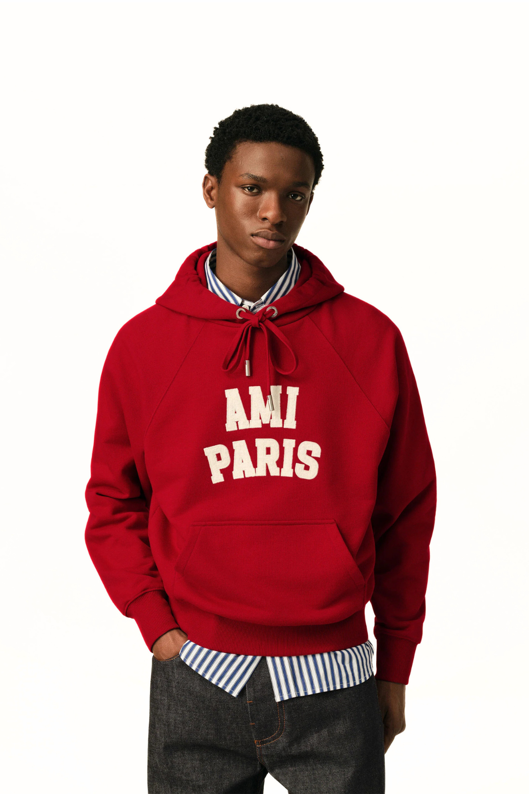 Ami Paris Red cotton hoodie with Ami Paris embroidery
