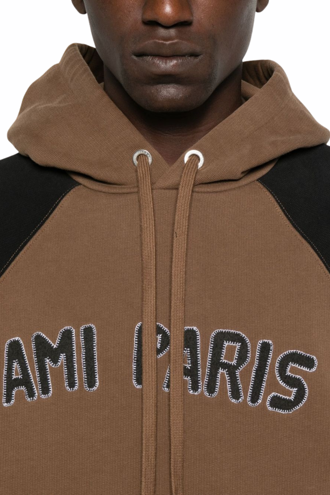 Ami Paris Cotton Colorblock Hoodie Brown