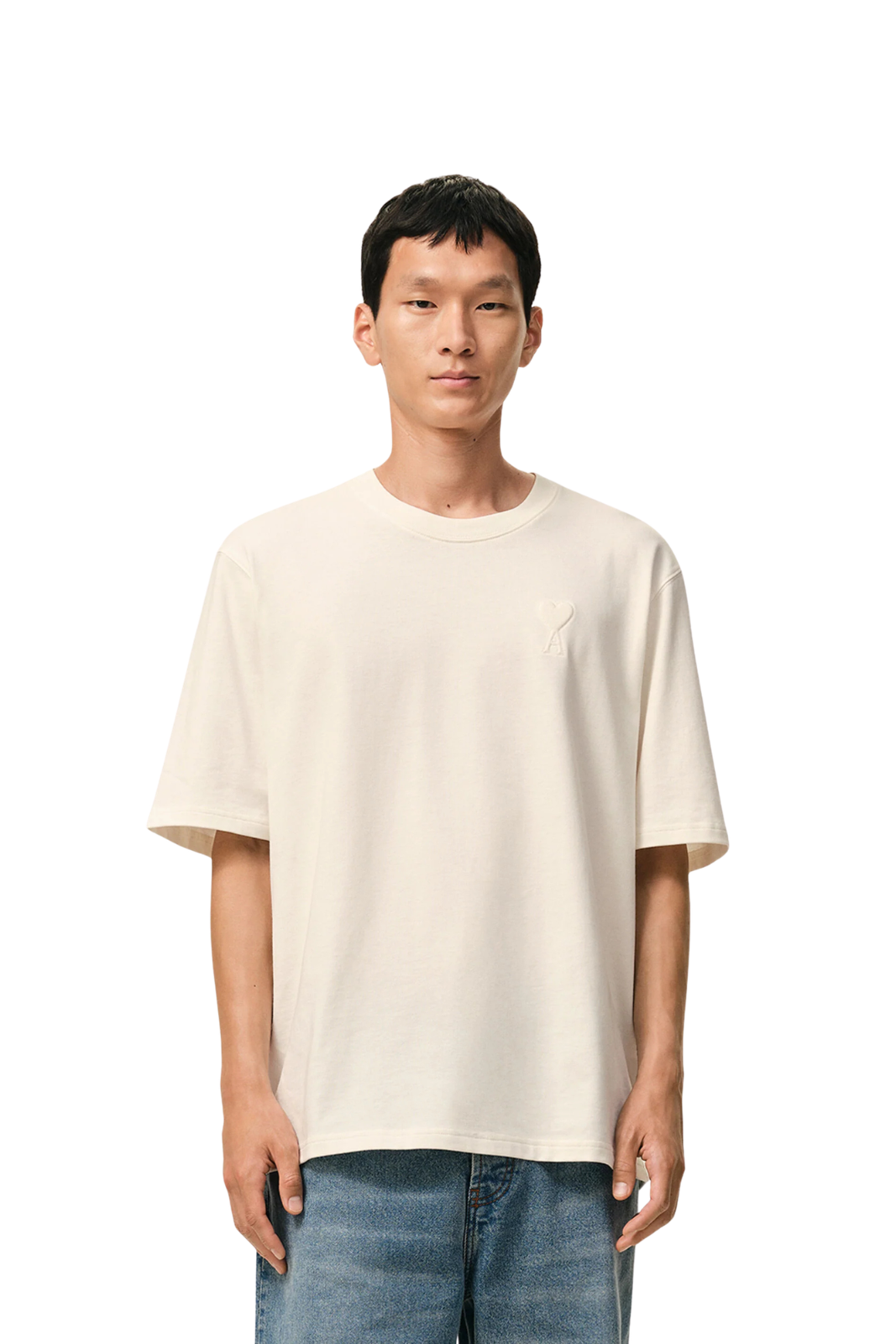 Ami Paris White Cotton Ami De Coeur Embossed T-shirt