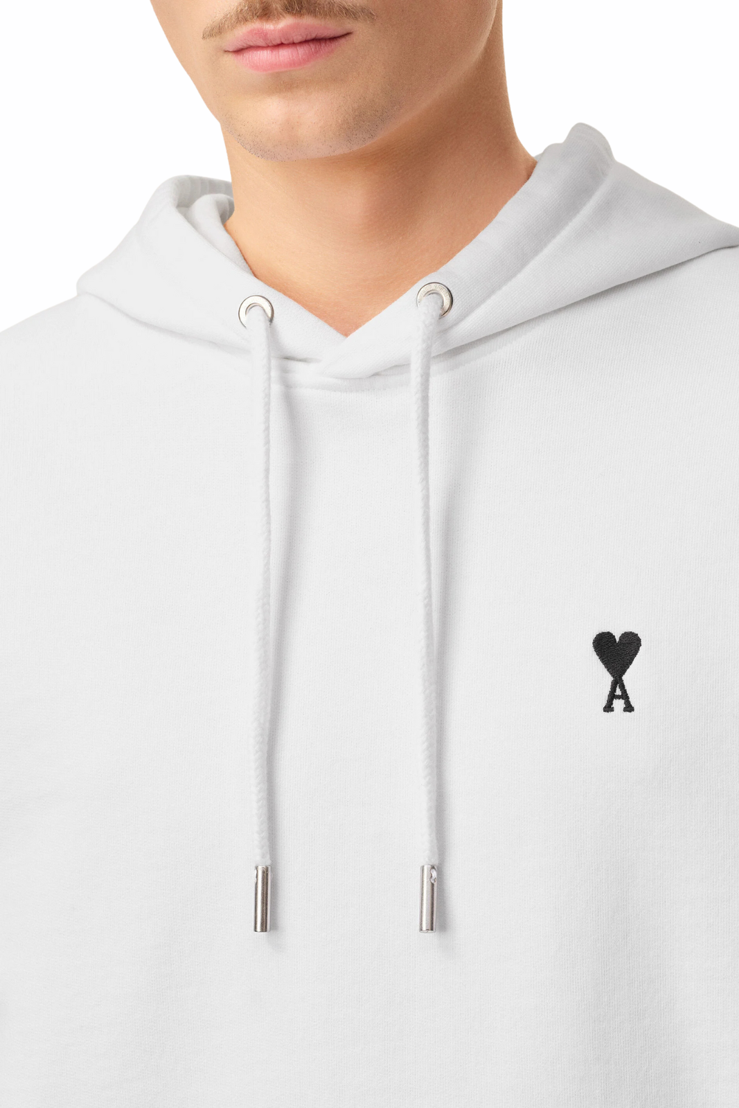 Ami Paris Ami de Coeur White hoodie in loopback cotton fleece