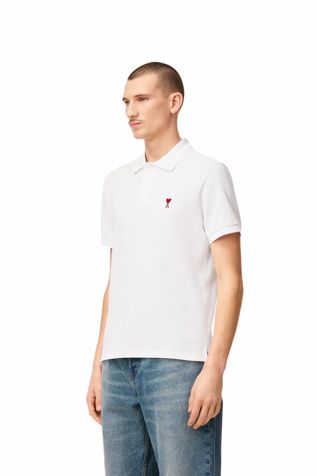 Ami Paris Ami de Coeur white polo shirt in organic cotton pique