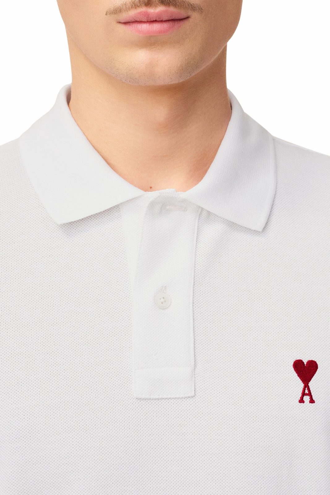 Ami Paris Ami de Coeur white polo shirt in organic cotton pique