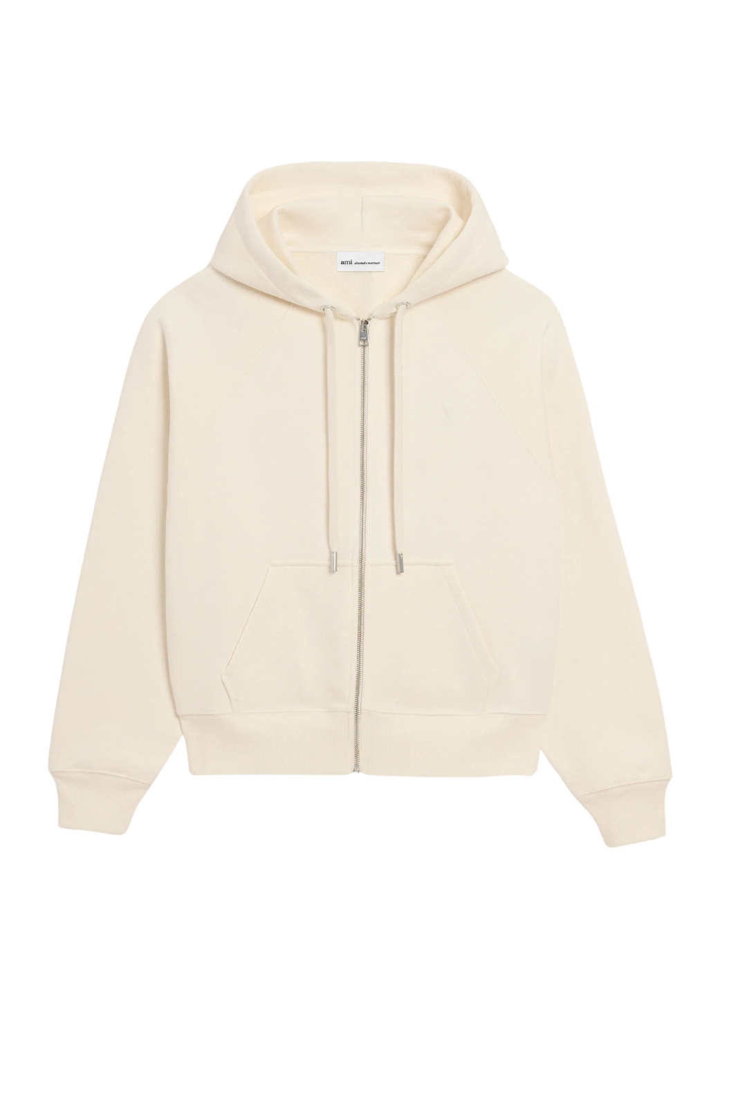 Ami Paris White Cotton Embossed Ami De Coeur Zipped Hoodie