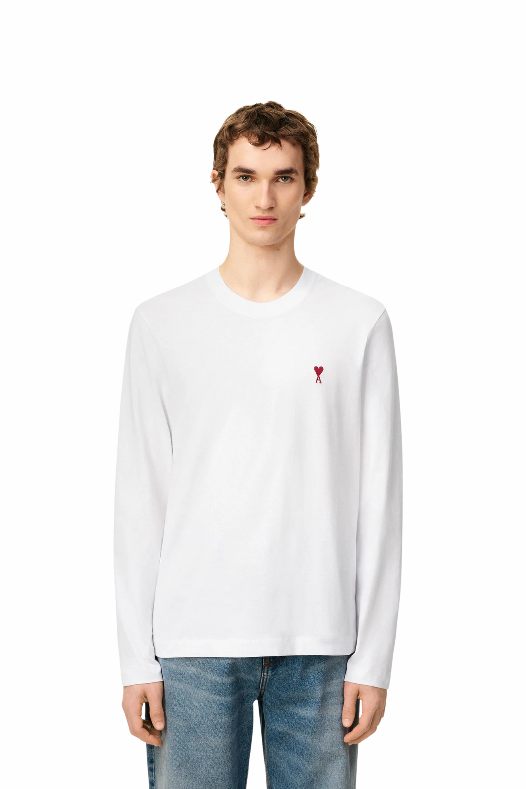 Ami Paris Permanent White Cotton Ami de Coeur Long Sleeves T-Shirt