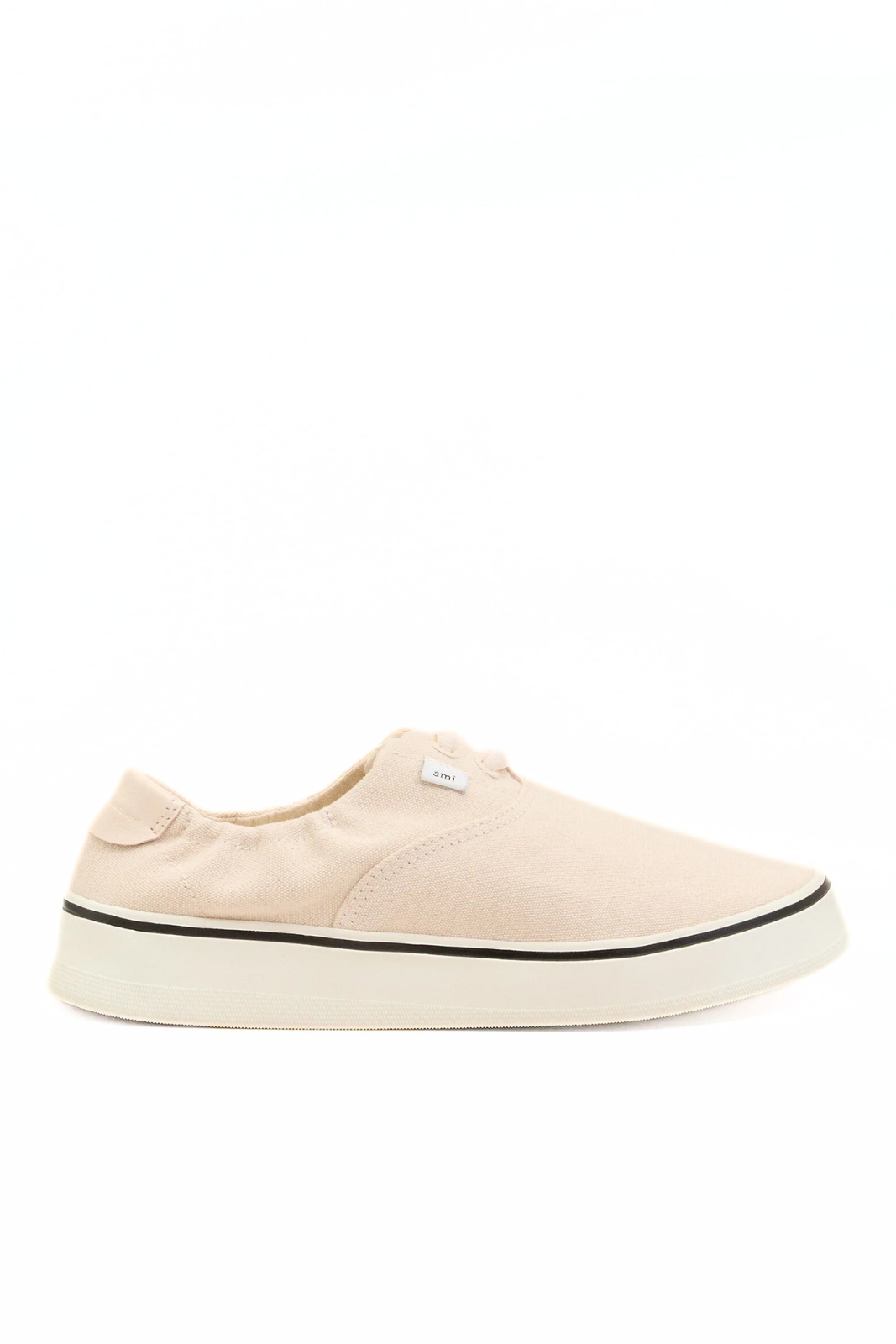 Ami Paris White Beige Cotton Tennis Sneakers in washed cotton canvas