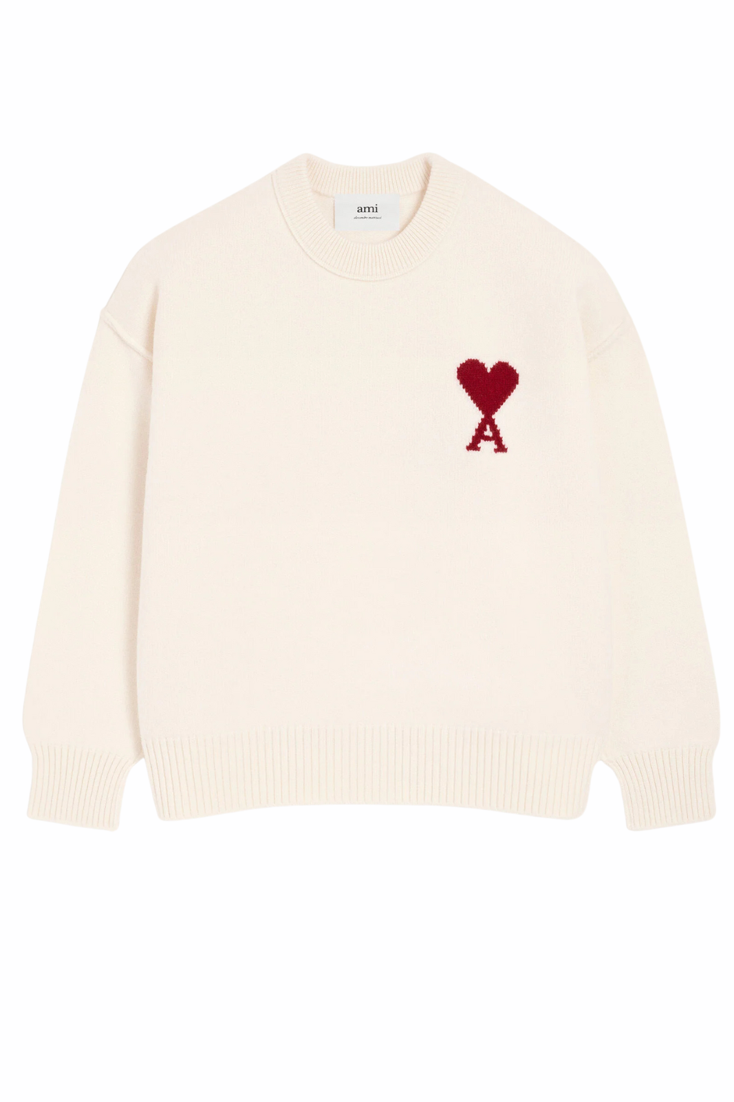 Ami Paris Permanent White Wool Ami De Coeur Crewneck Sweater
