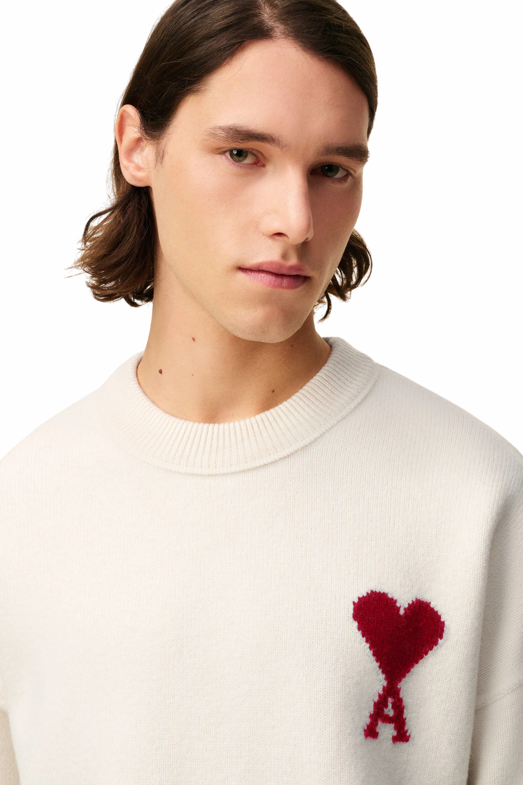 Ami Paris Permanent White Wool Ami De Coeur Crewneck Sweater