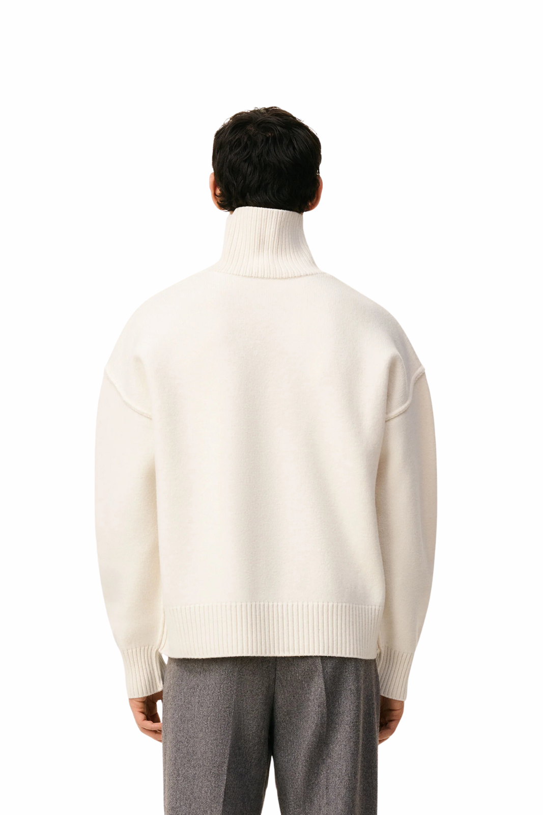 Ami Paris Permanent White Wool Ami De Coeur Funnel Neck Sweater