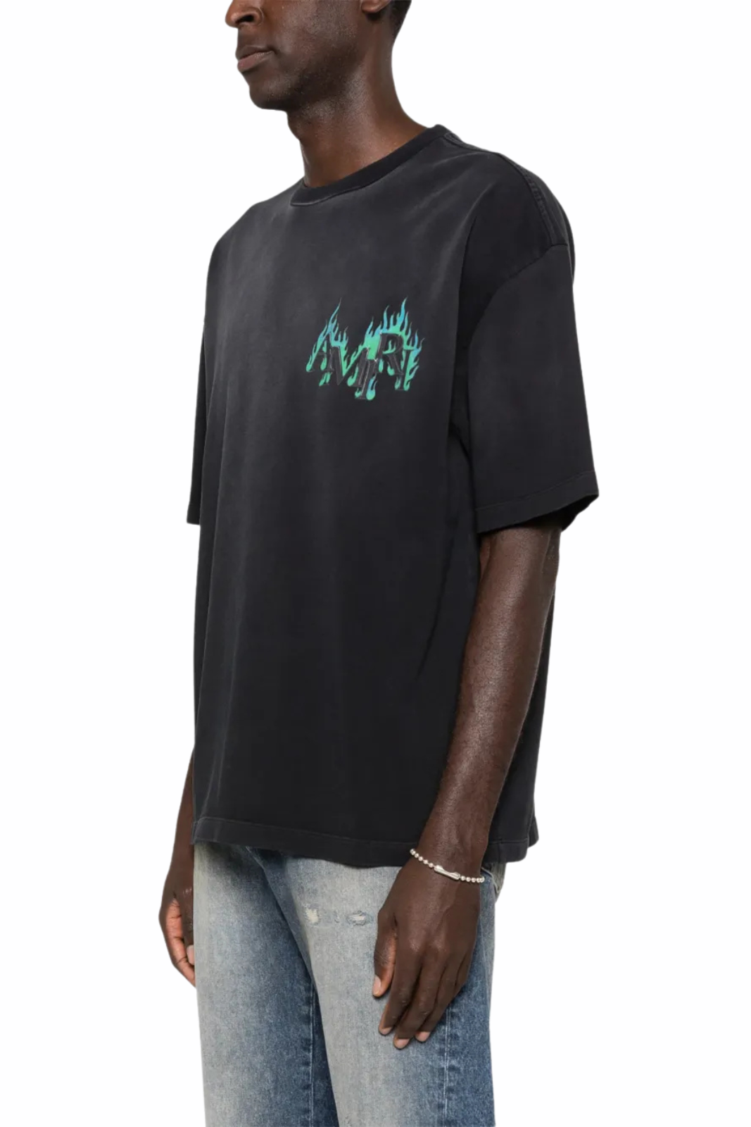 Amiri Cotton Crystal Flames Oversized Tee black t-shirt