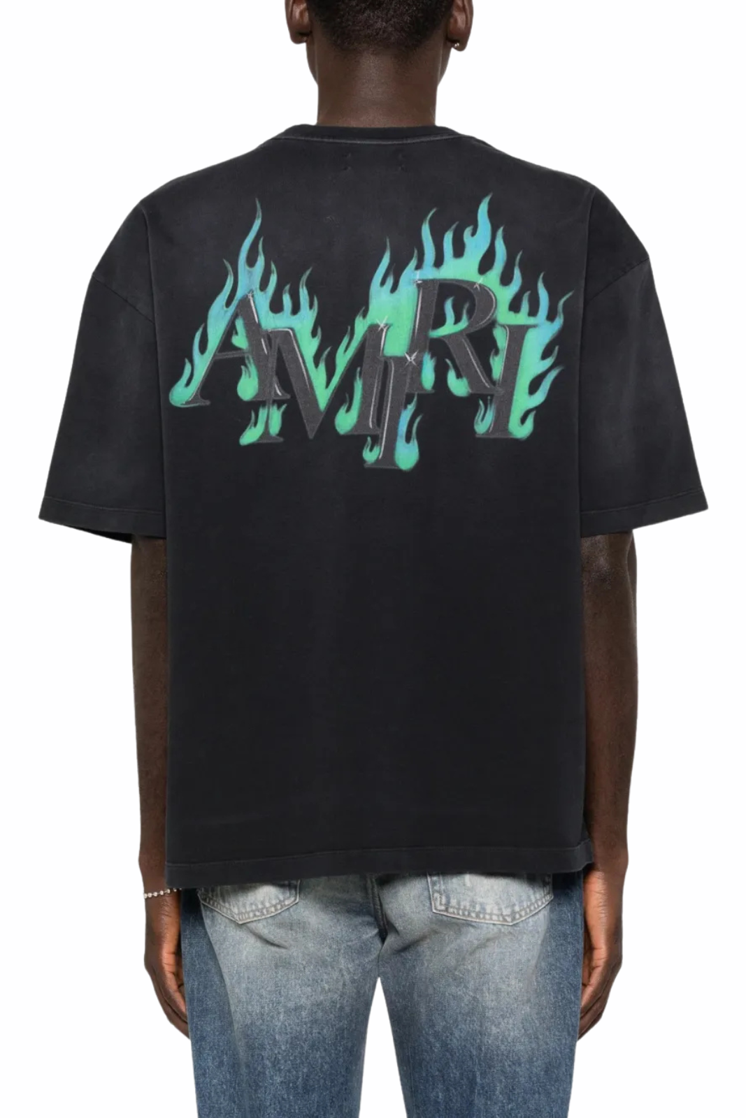 Amiri Cotton Crystal Flames Oversized Tee black t-shirt