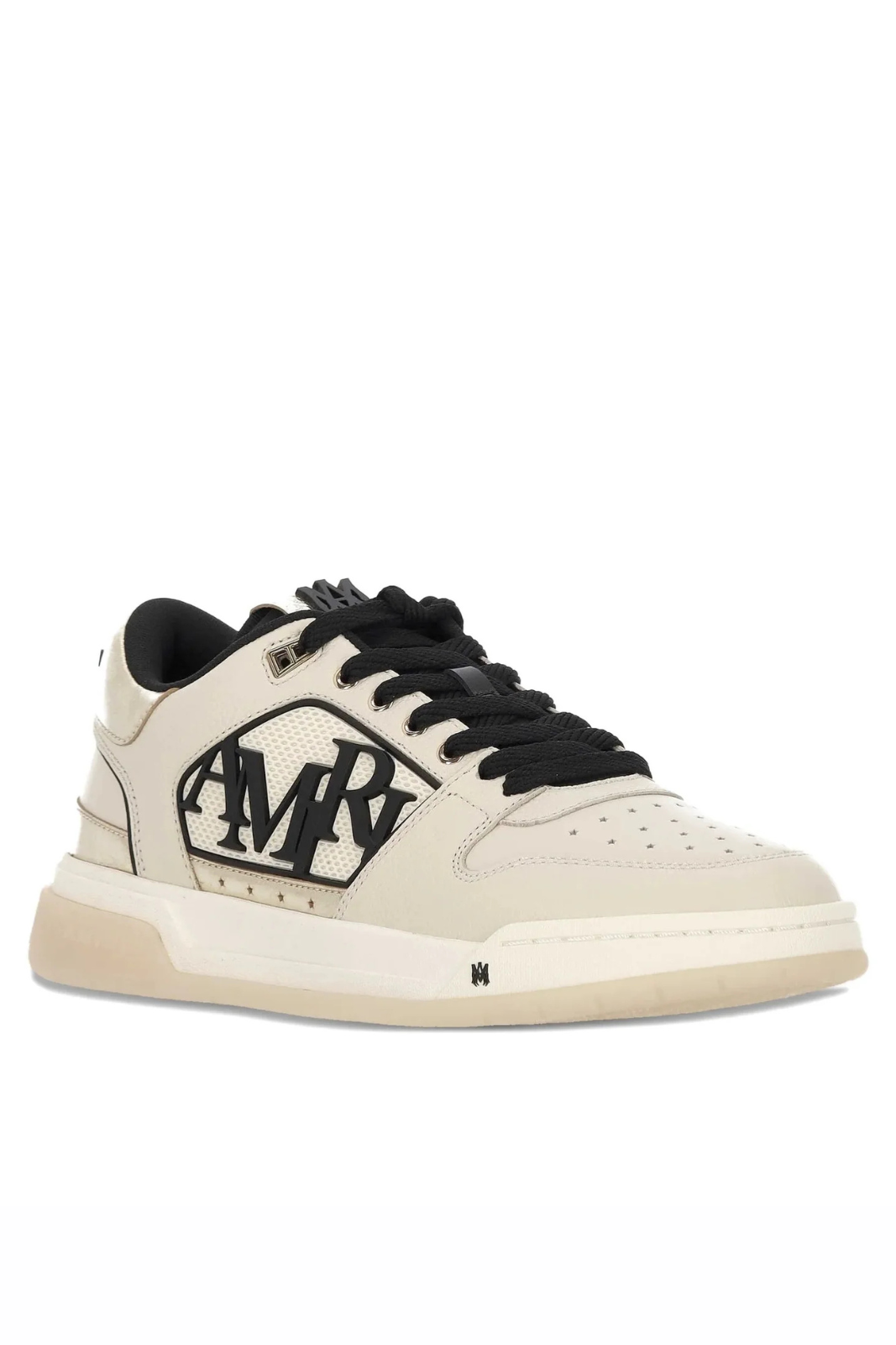 Amiri Logo Leather Trainers Beige Black