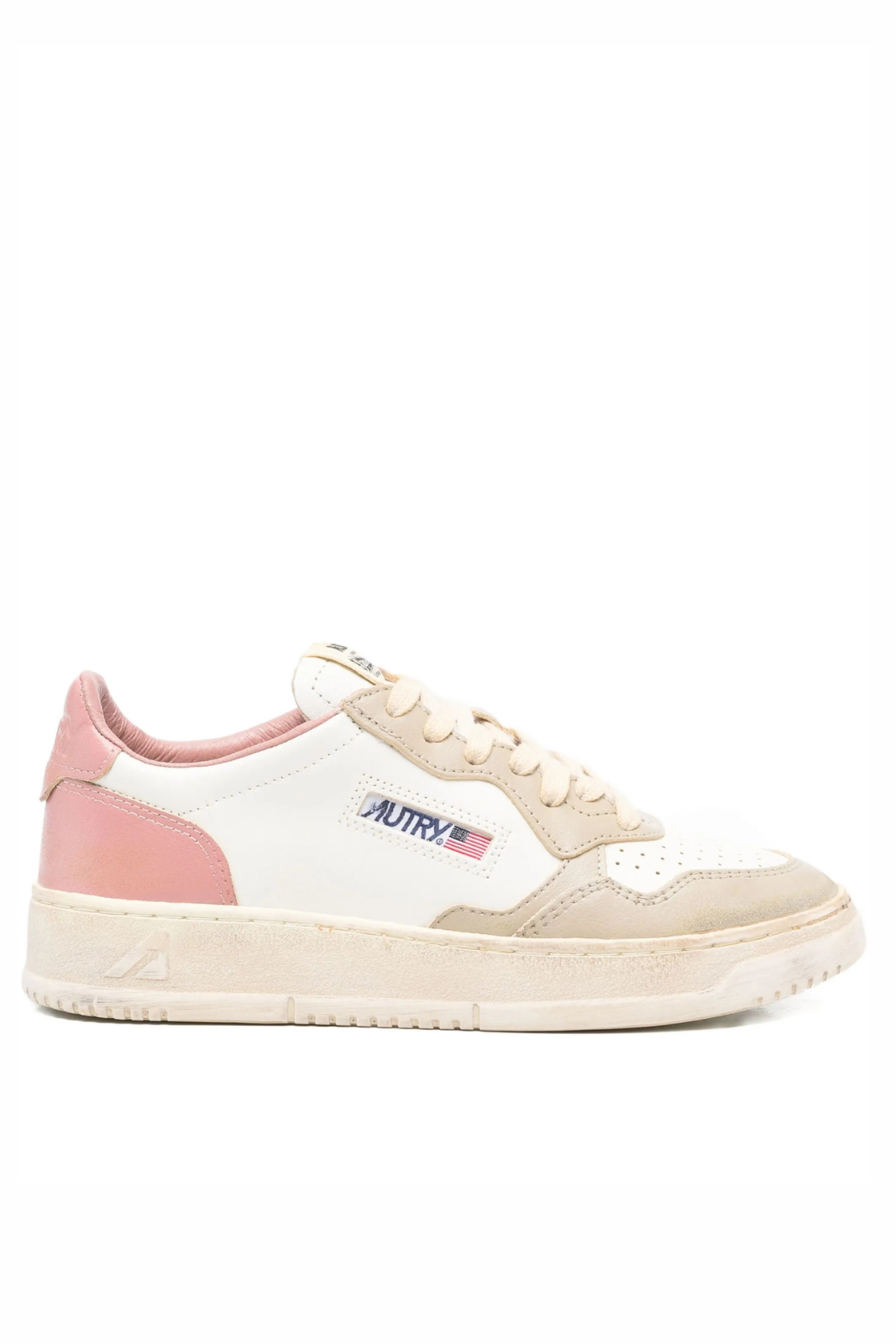 Autry Action leather panelled sneakers white beige pink