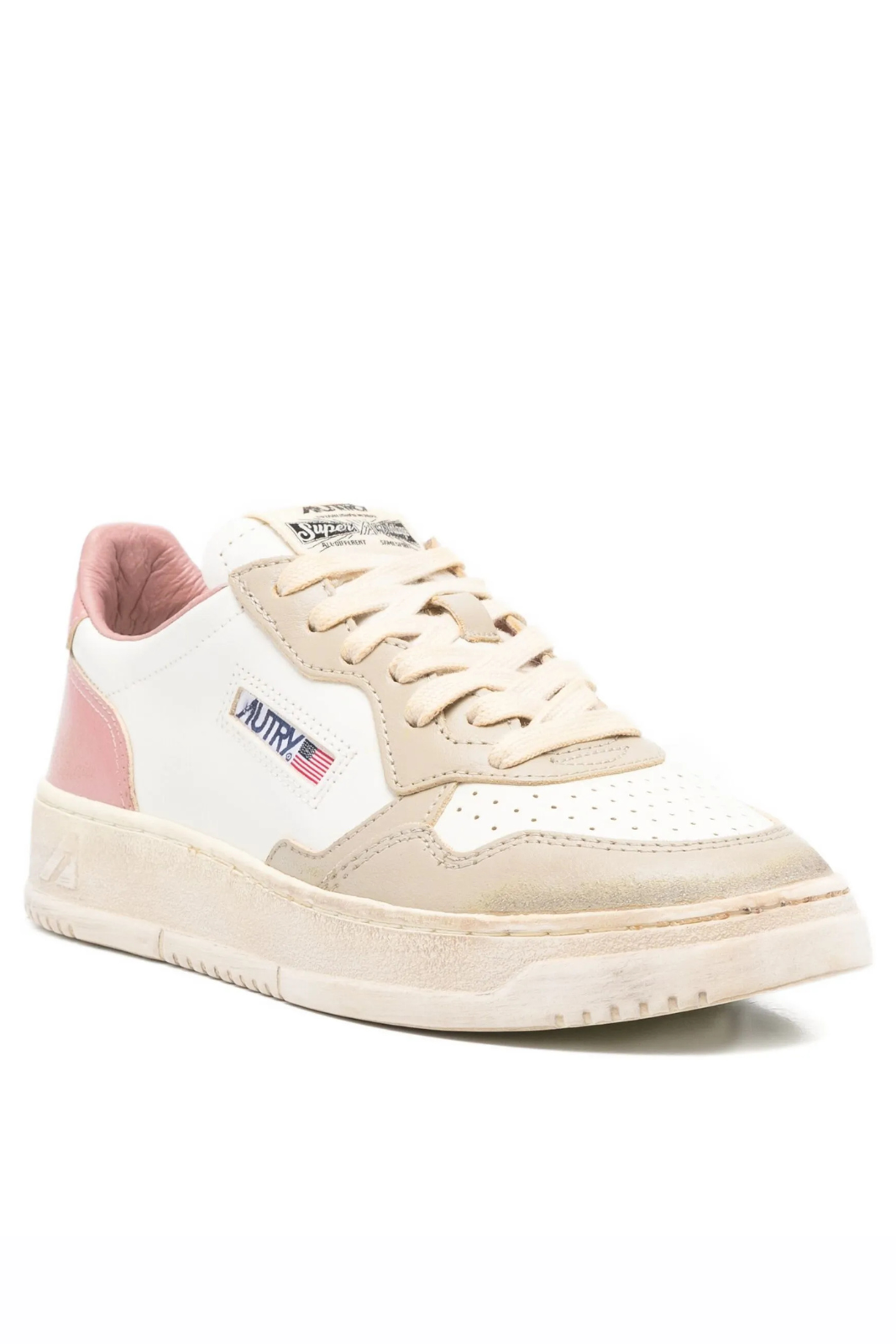Autry Action leather panelled sneakers white beige pink