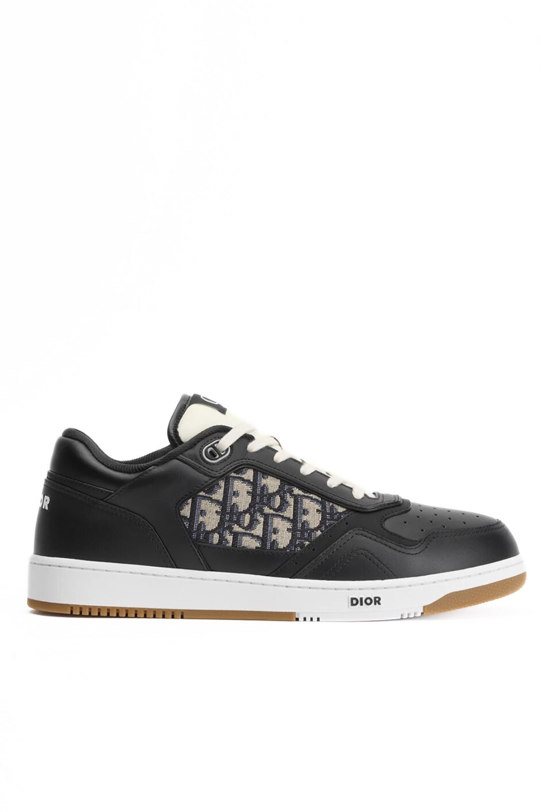Dior B27  Uptown Low-Top Sneakers Black smooth calfskin leather and beige and black Dior Oblique jacquard