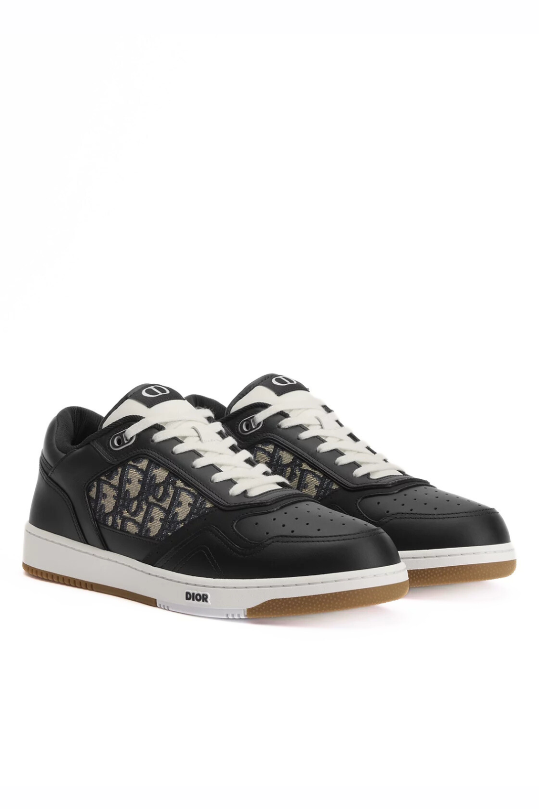 Dior B27  Uptown Low-Top Sneakers Black smooth calfskin leather and beige and black Dior Oblique jacquard