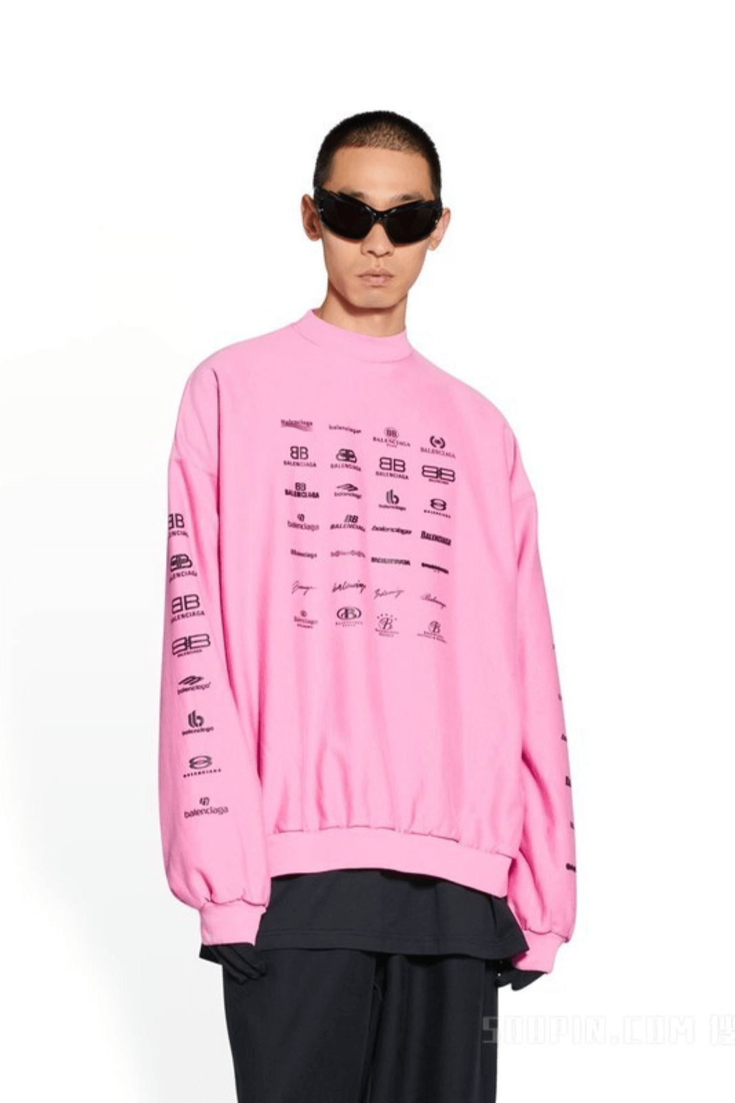 Balenciaga 23ss full print multi series logo hoodie pink