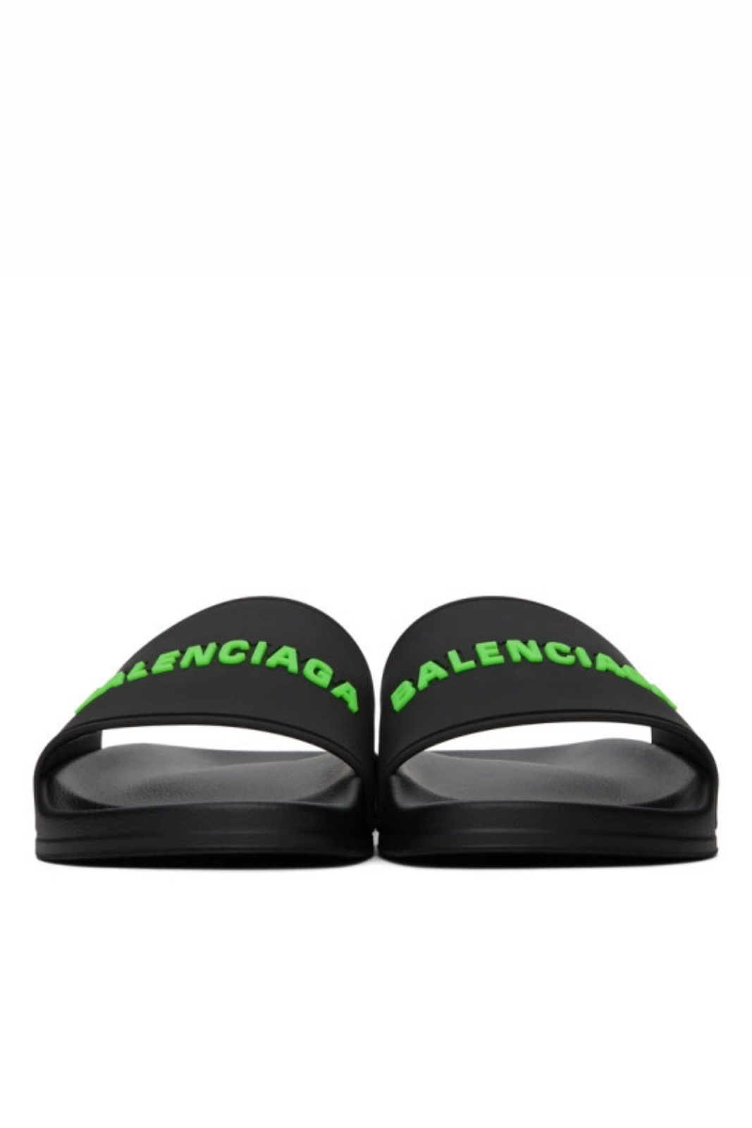 Balenciaga Black and Green Logo Pool Slides