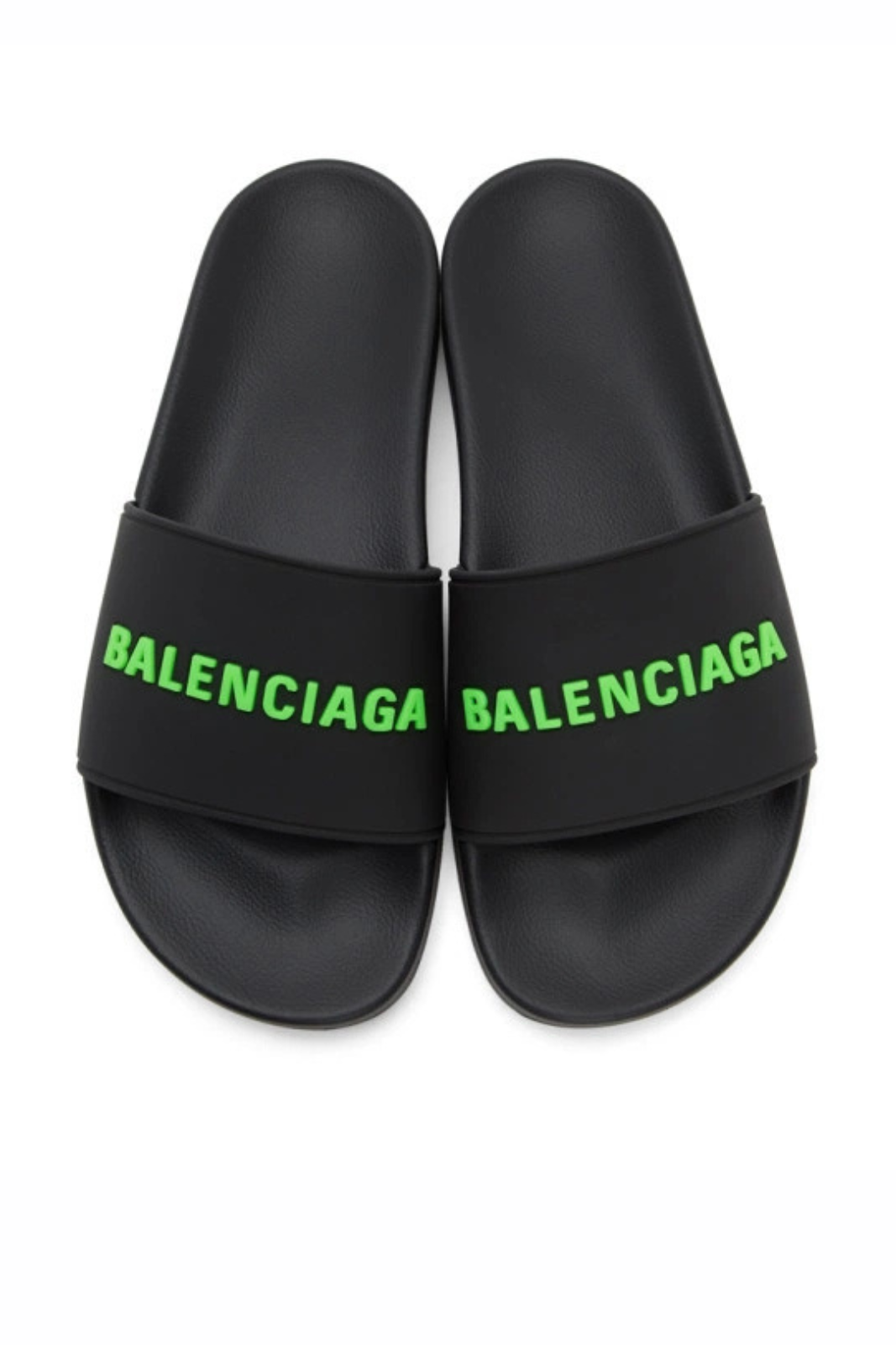 Balenciaga Black and Green Logo Pool Slides
