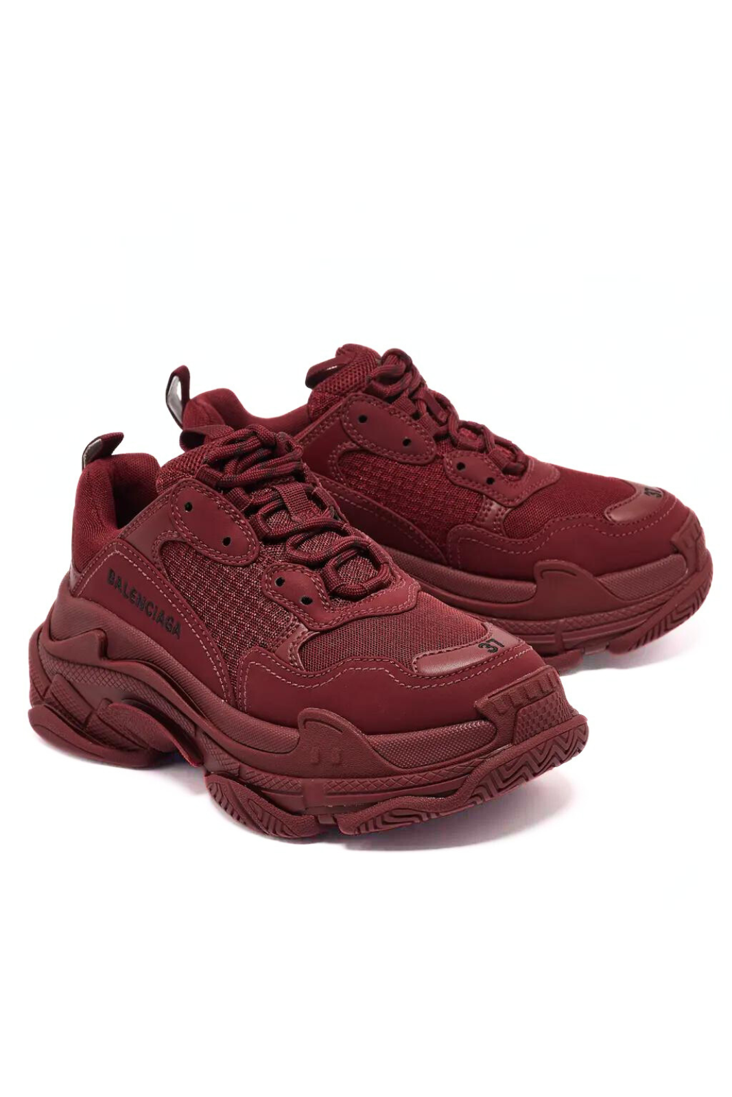 Balenciaga Burgundy Mesh and Nubuck Leather Triple S Lace Up Sneakers