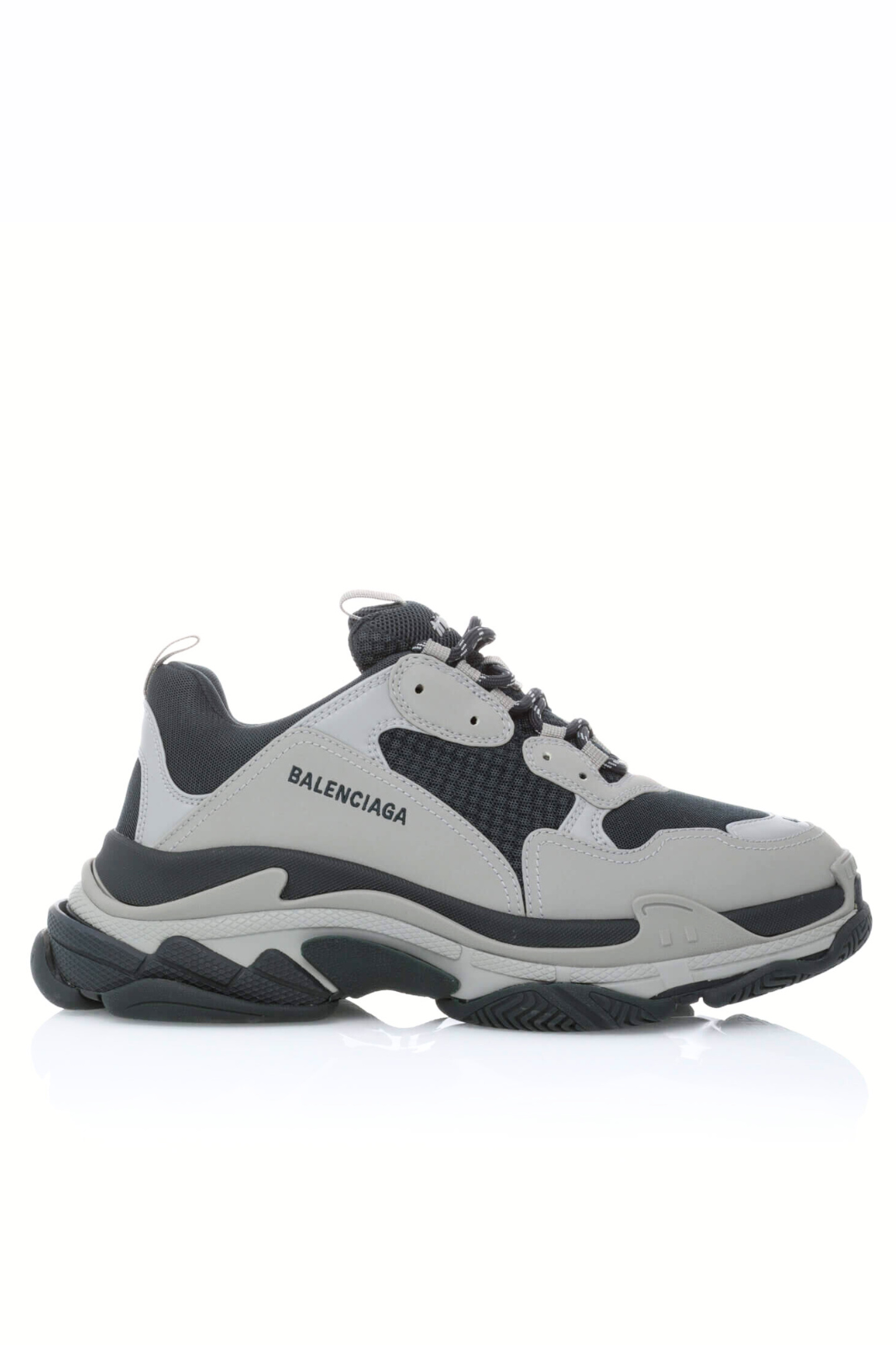 Balenciaga Grey Black Faux Leather and Mesh Triple S Sneakers