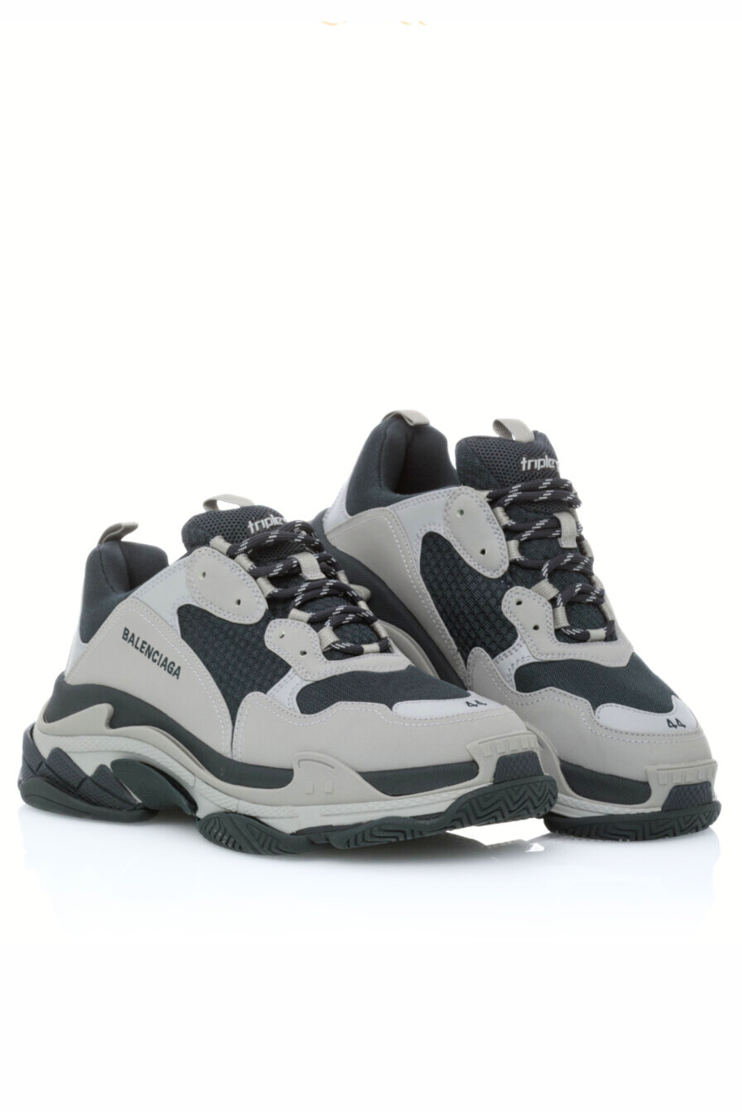 Balenciaga Grey Black Faux Leather and Mesh Triple S Sneakers