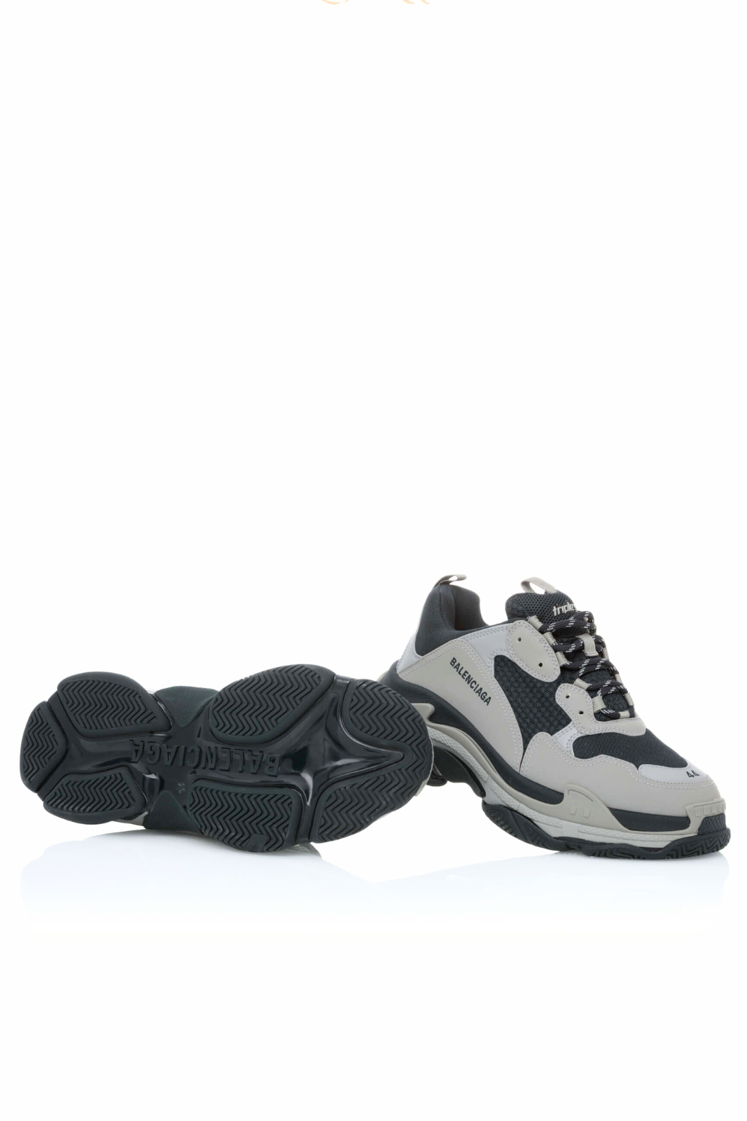 Balenciaga Grey Black Faux Leather and Mesh Triple S Sneakers