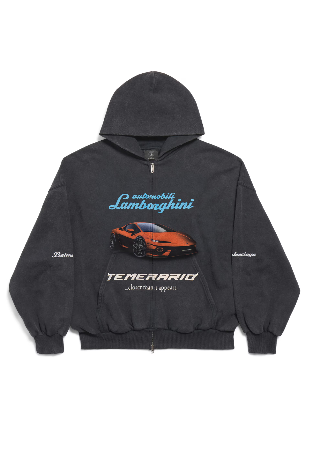 Balenciaga I Automobili Lamborghini Zip-Up Hoodie Small Fit in faded black dry fleece