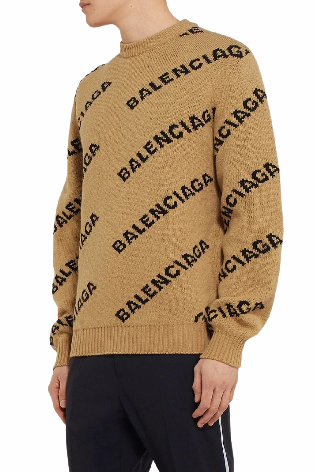 Balenciaga Intarsia Virgin Wool-Blend Sweater Neutrals
