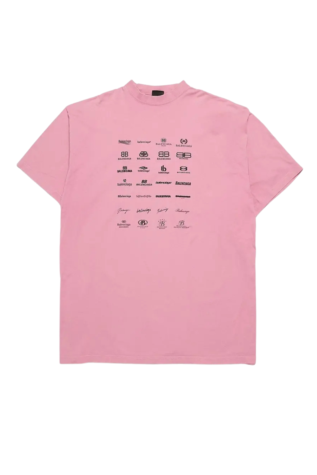 Balenciaga Pink Multi Logo Printed Cottont T Shirt