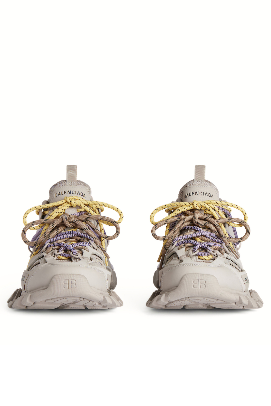 Balenciaga Track Trail Laces Trainers in taupe, yellow, purple, brown and black sneakers
