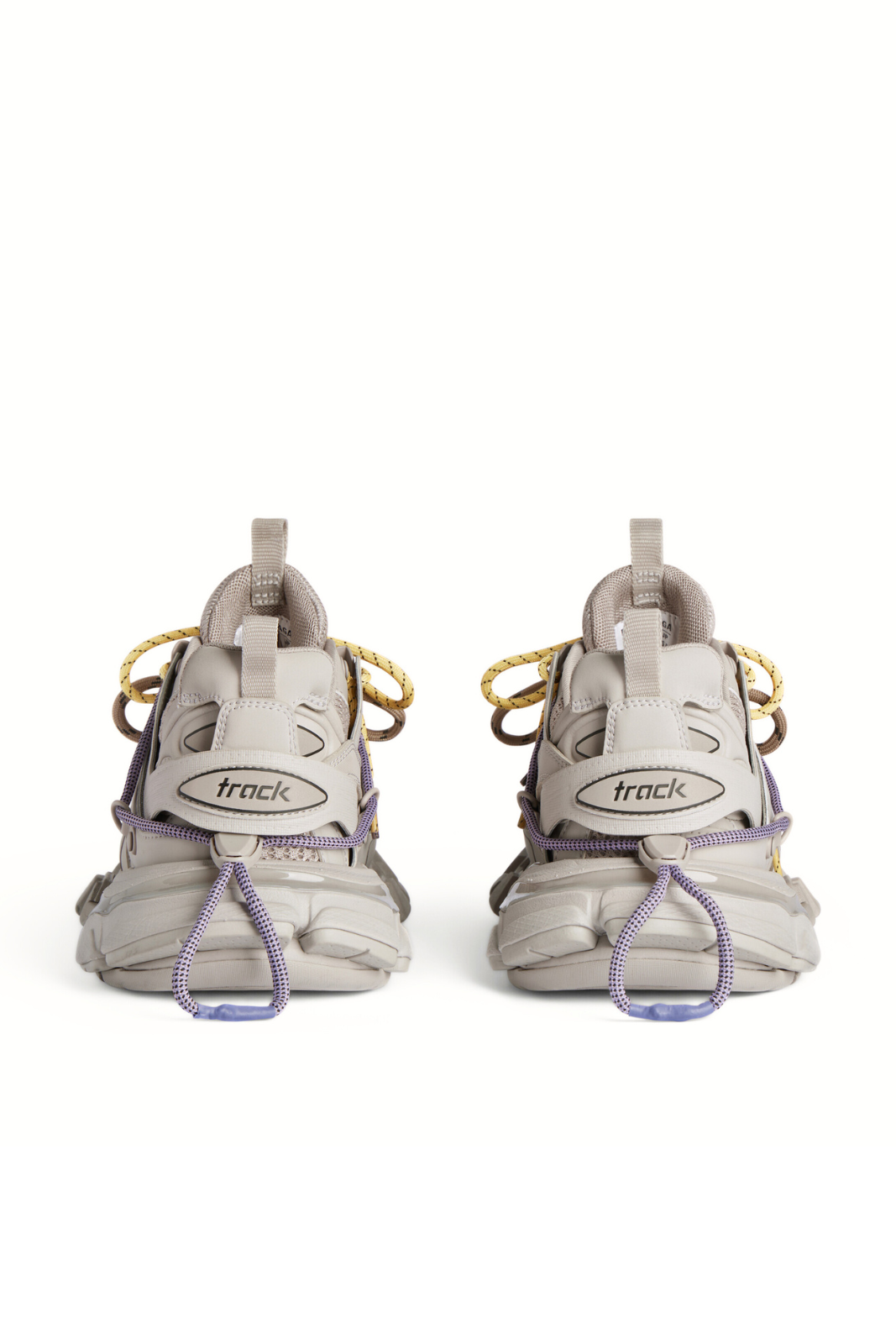 Balenciaga Track Trail Laces Trainers in taupe, yellow, purple, brown and black sneakers