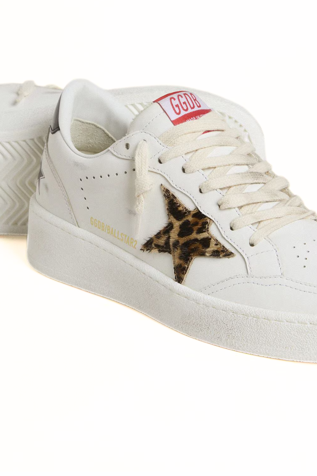 Golden Goose Ball Star with leopard pony skin star and black laminated leather heel tab