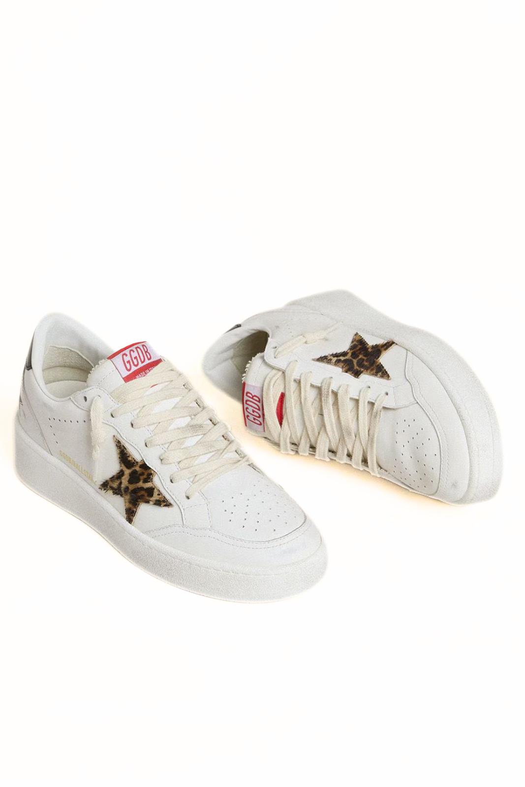 Golden Goose Ball Star with leopard pony skin star and black laminated leather heel tab