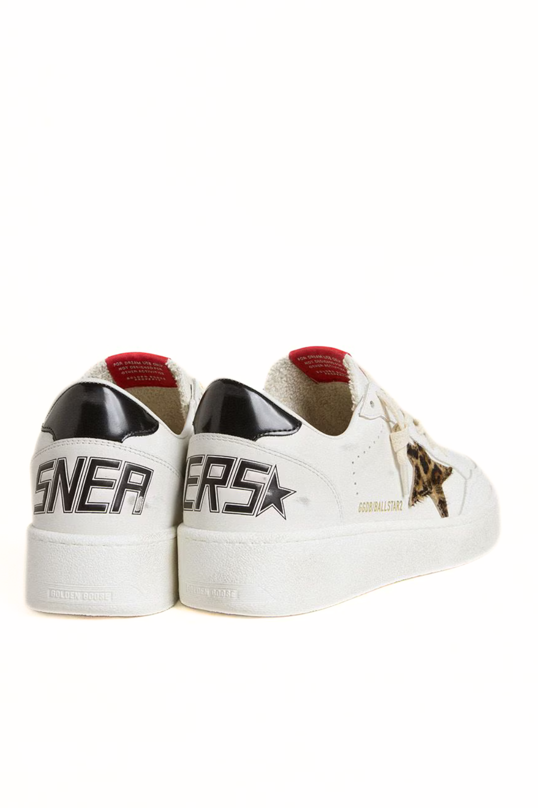 Golden Goose Ball Star with leopard pony skin star and black laminated leather heel tab