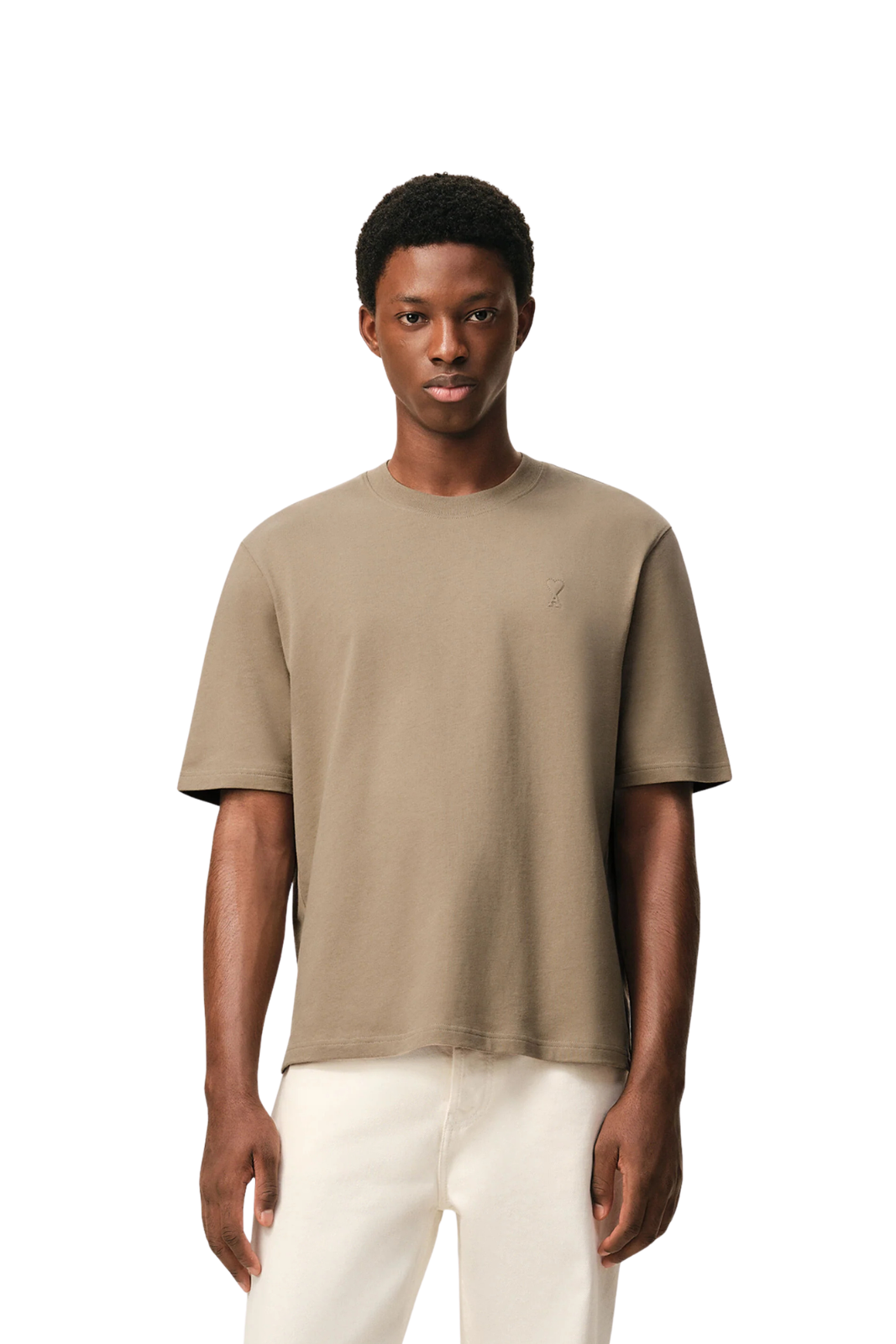 Ami Paris Beige Cotton Embossed Ami De Coeur T-shirt
