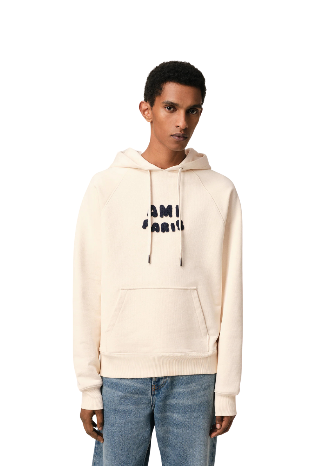 Ami Paris Beige Cotton Hoodie Patch for men