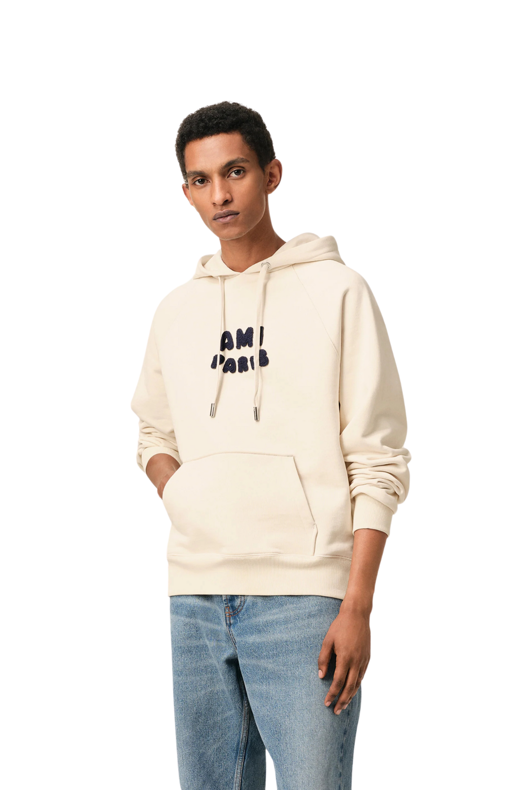 Ami Paris Beige Cotton Hoodie Patch for men