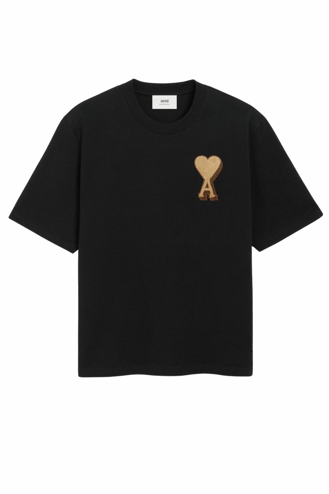 Ami Paris Black beige Cotton Ami De Coeur T-shirt