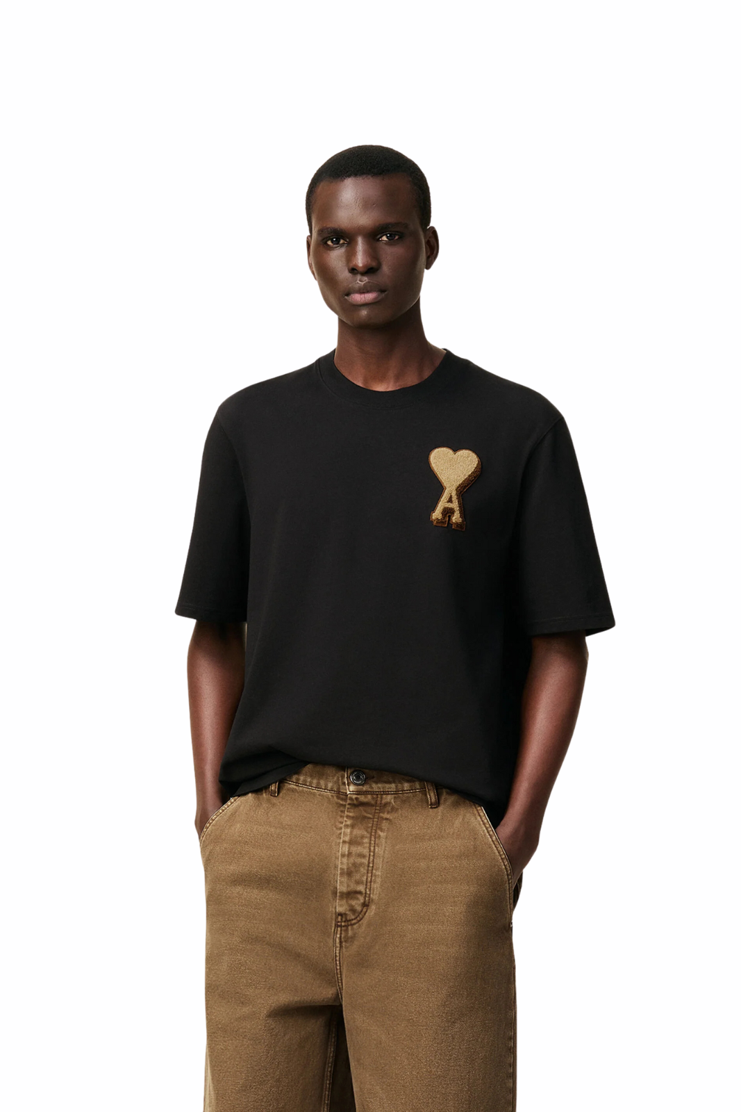 Ami Paris Black beige Cotton Ami De Coeur T-shirt