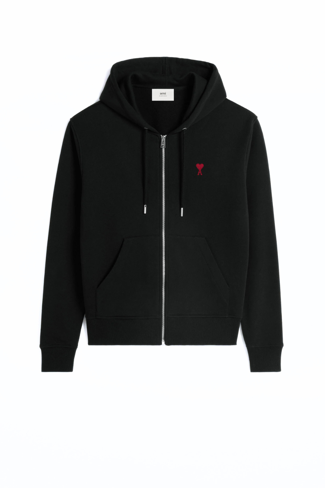 Ami Paris Black Cotton Ami de Coeur Zipped Hoodie for men