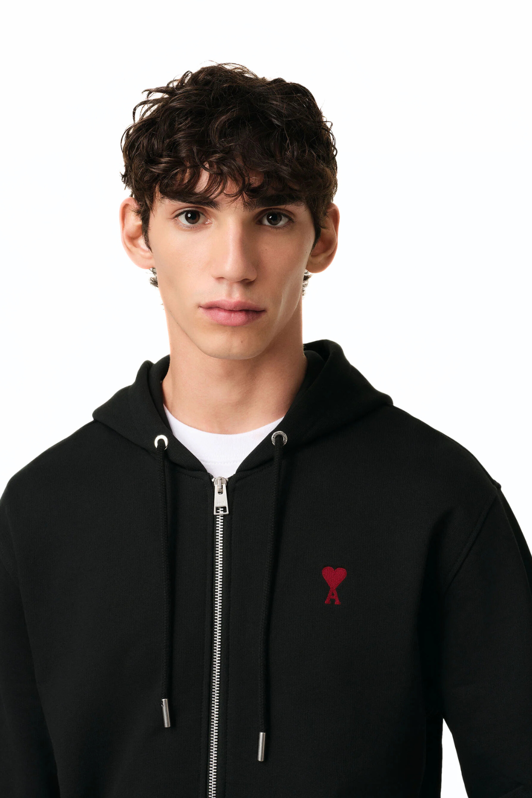 Ami Paris Black Cotton Ami de Coeur Zipped Hoodie for men