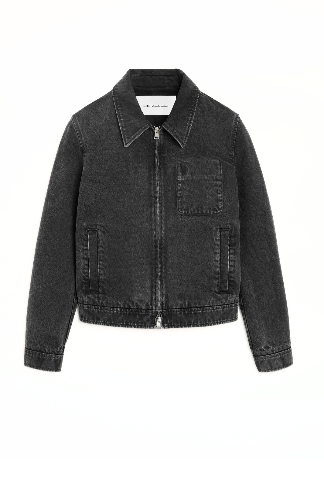 Ami Paris Black Cotton Tonal Ami De Coeur Zipped Jacket