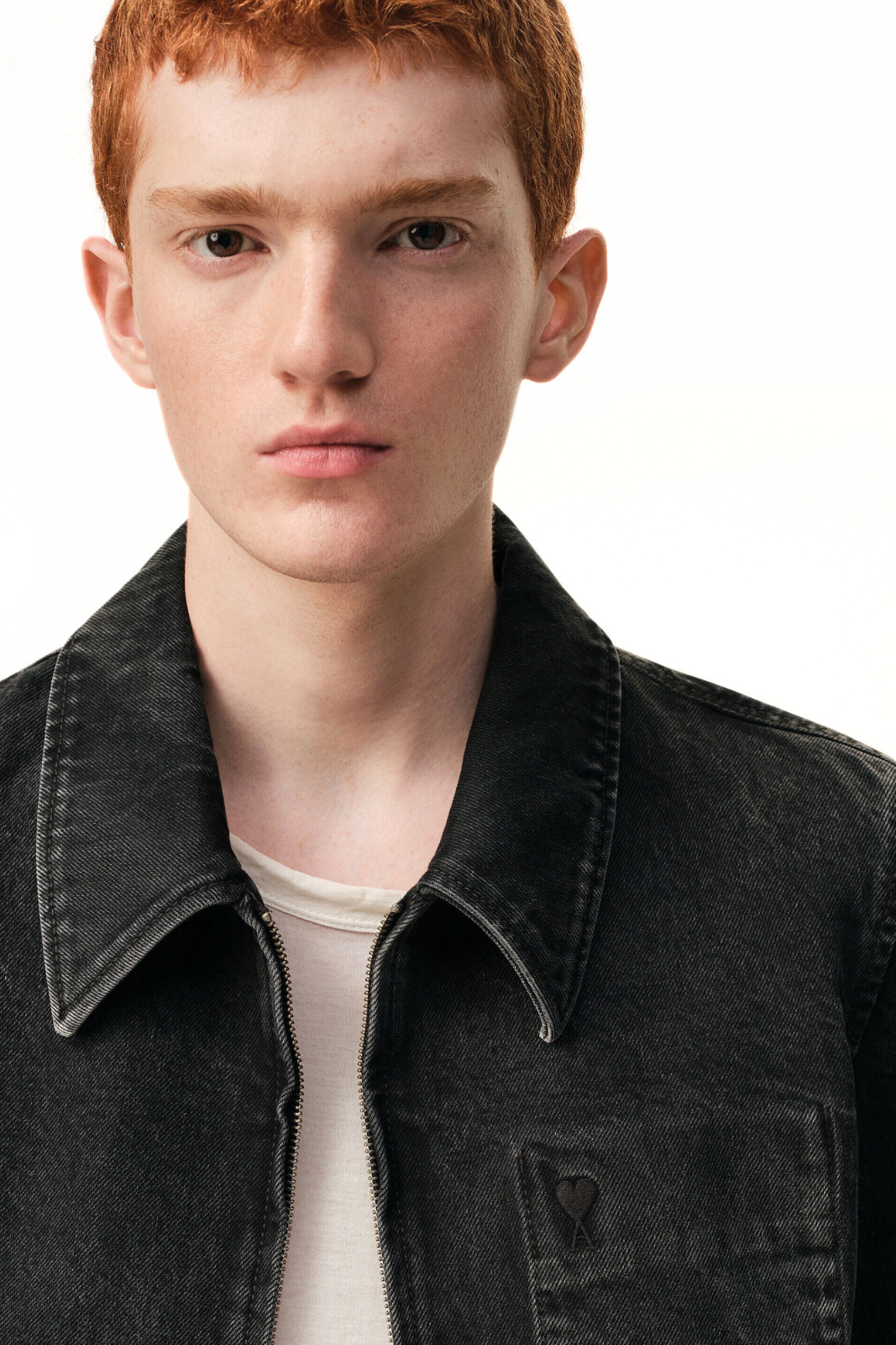 Ami Paris Black Cotton Tonal Ami De Coeur Zipped Jacket