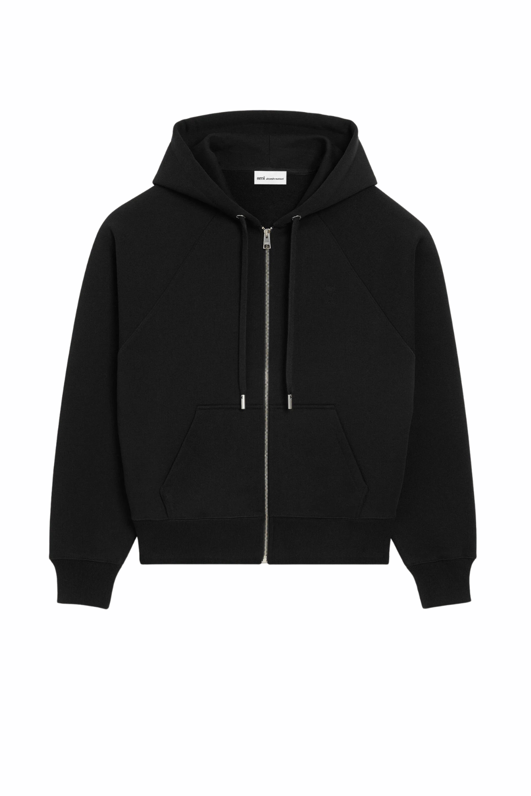 Ami Paris Black Cotton Embossed Ami De Coeur Zipped Hoodie