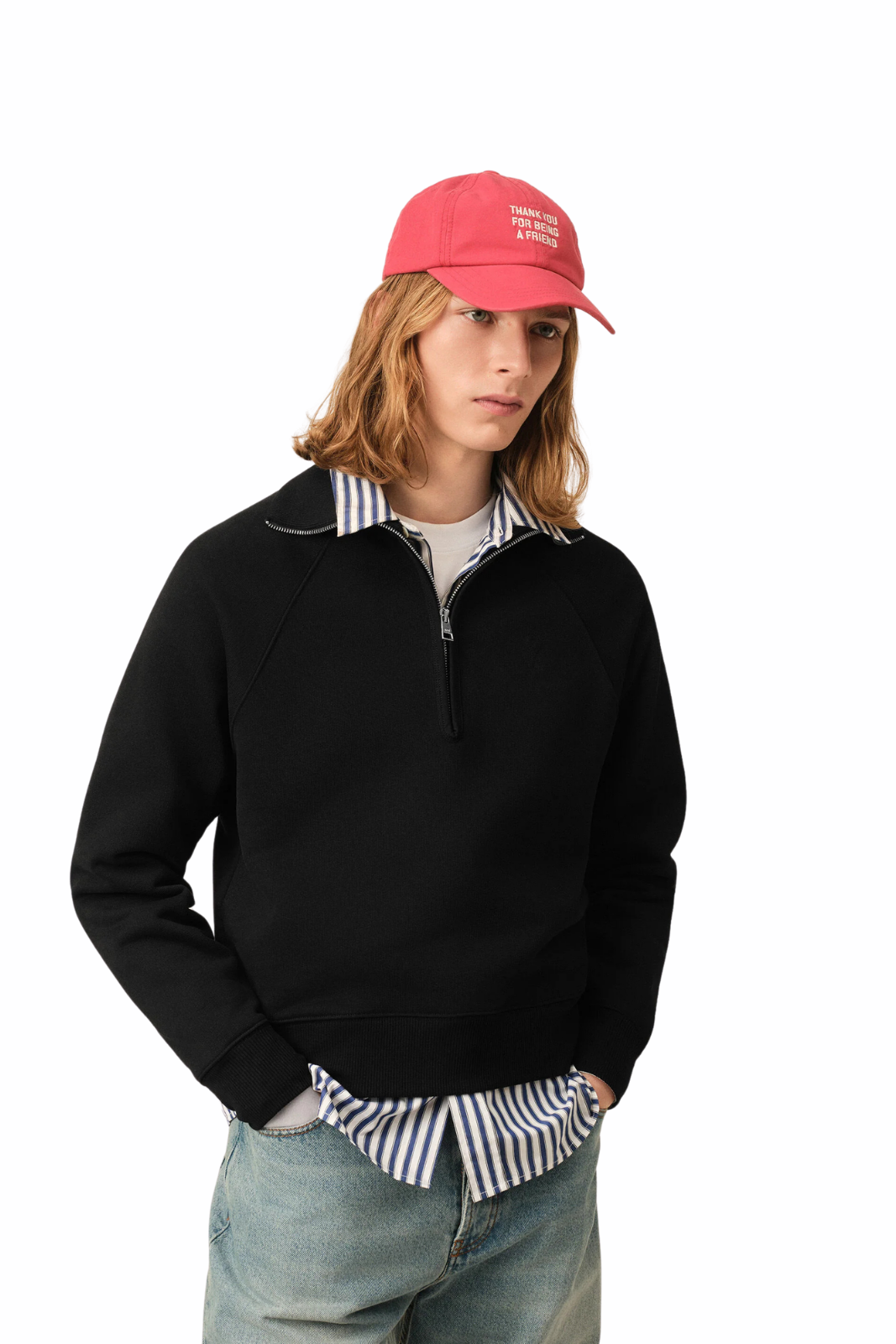 Ami Paris Black Cotton Zipped Sweatshirt with Embossed Ami de Coeur