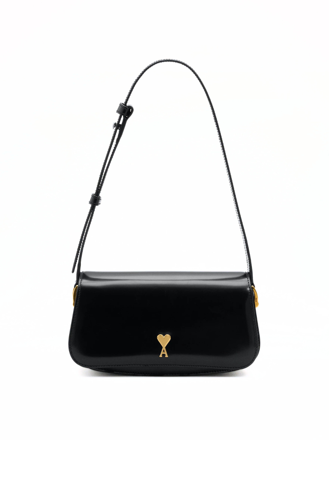 Ami Paris Black Cow Leather Shoulder Paris Bag