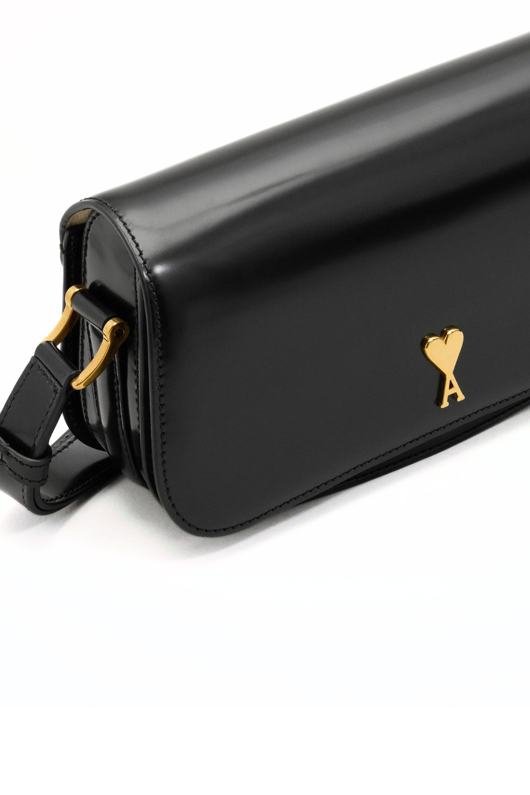 Ami Paris Black Cow Leather Shoulder Paris Bag